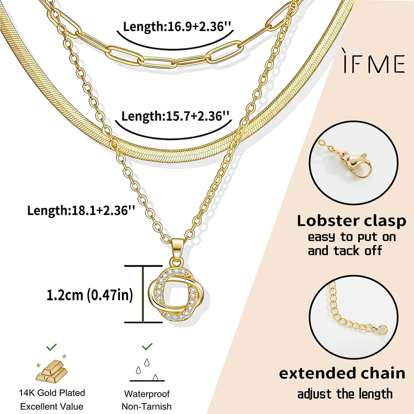 ÌF ME Layered Gold Necklaces for Women, 14K Gold Plated Cubic Zirconia Snake Choker Necklace, Dainty Paperclip Pendant Chain Necklaces Stack Jewelry Set Gifts