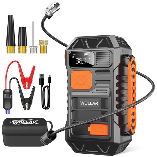 WOLLAR 4000A Jump Starter with 160PSI Air Compressor - Car Battery Jumper Starter, 88.8Wh Portable Tire Inflator, 12V Jump Box, 24000mAh Powerbank, Dual Flashlight for 8.5L Gas & 7.5L Diesel Engines