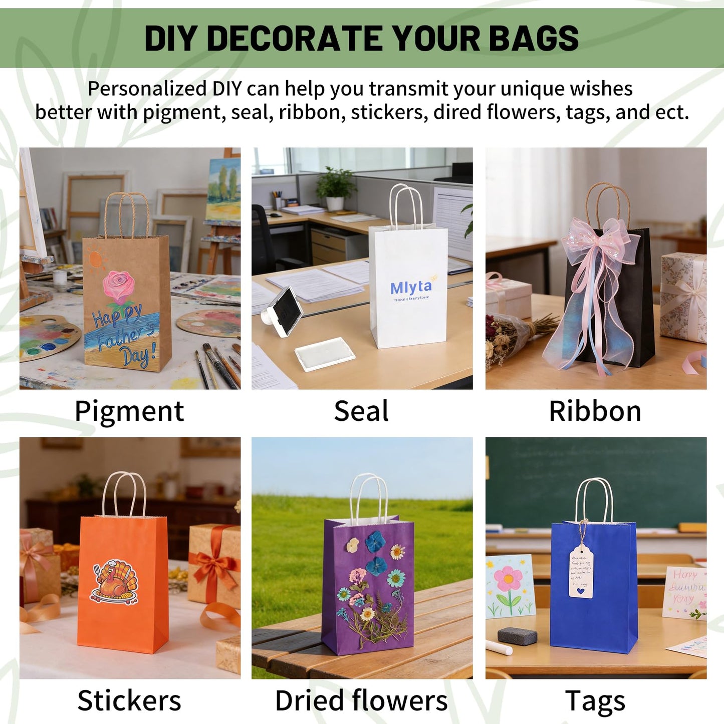 Mlyta 300 Pack 5.25x3.25x8.5 Inch Small White Kraft Paper Gift Bags with Handles Bulk for Goodie, Party Favor Brithday Grocery Shopping, Small Business Wedding Retail Craft Treat, Merchandise Sacks