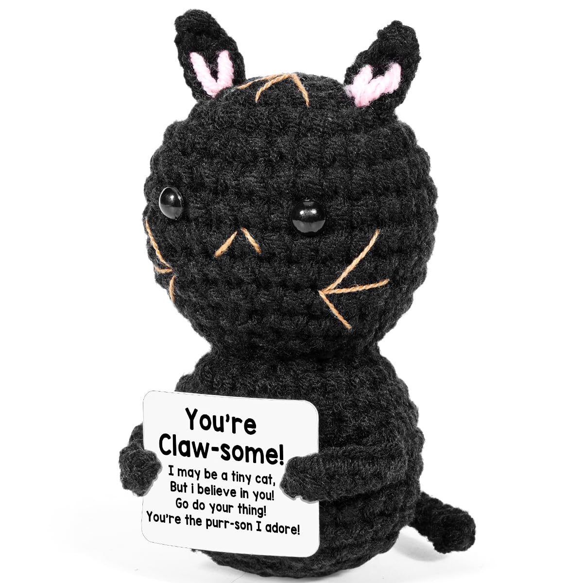AICase Positive Black Cat Crochet Animals Emotional Support Nuggets Inspirational Knitted Unique Small Decorations Birthday Gifts for Women Men Her Him Sister Mom Dad Girls Boys Fans
