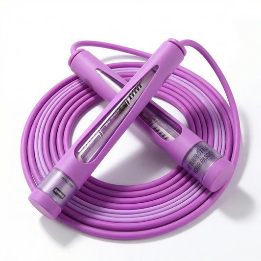 YUEDONG Adjustable Speed Jump Rope with Dual Ball Bearings - Tangle-Free Two-Section Skipping Rope, Ergonomic Thumb Groove Anti-Slip Handles with Transparent View Window for Men Women Kids Fitness Cardio Workout Beginners(Purple,2.8m)