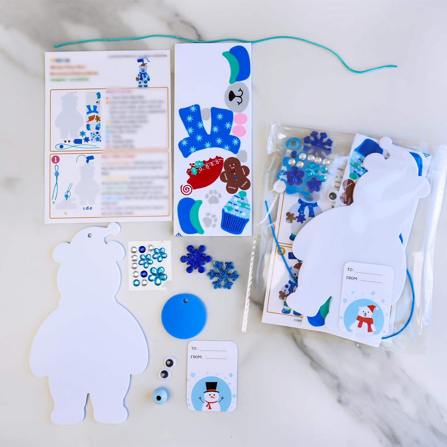 Winlyn 24 Sets Winter Decorations DIY Polar Bear Ornaments Christmas Craft Kits Foam Polar Bear with Snowflake Foam Stickers for Kids Holiday Seasonal Gift Home Classroom Activities Party Favors