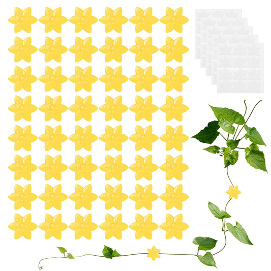 M METERXITY 100 Pack Plant Wall Clips, Self-Adhesive Plant Climbing Wall Clips Fixer with Acrylic Adhesive Sticker for Vine Support/Indoor/Outdoor Decor [Plum Blossom-Yellow]
