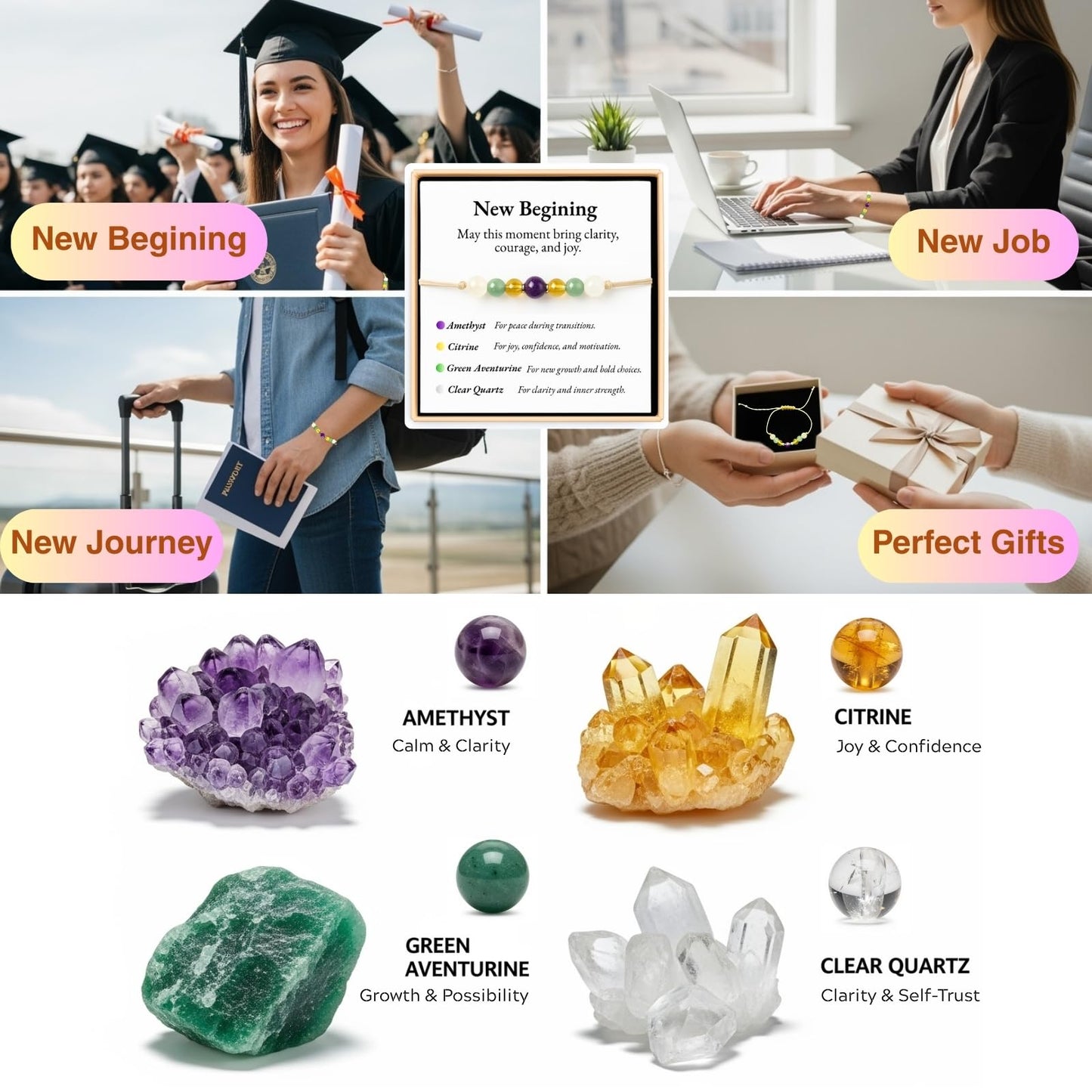 TLOEP New Chapter Crystal Bracelet – New Beginning Gift for Graduation, New Job, Career Change, or Farewell, Inspirational Jewelry for Women & Men (New Beginning)