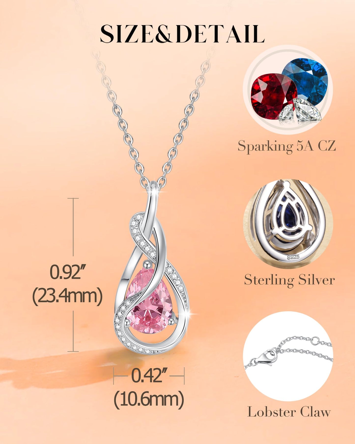FANCIME Pink Tourmaline Necklace October Birthstone Sterling Silver Infinity Knot Pendant Necklace Gemstone Fine Jewelry Anniversary Birthday Mothers Day Gifts for Women Her Mom