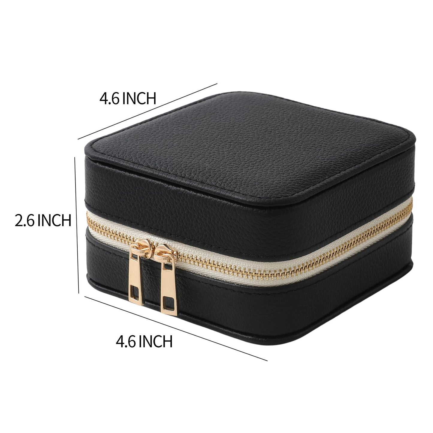 NGVRC Genuine Leather Travel Jewelry Organizer Case with Mirror for Women, Small Mini Portable Jewelry Box for Ring Earrings Necklace Bracelet Luxury Gift for Women（Black）