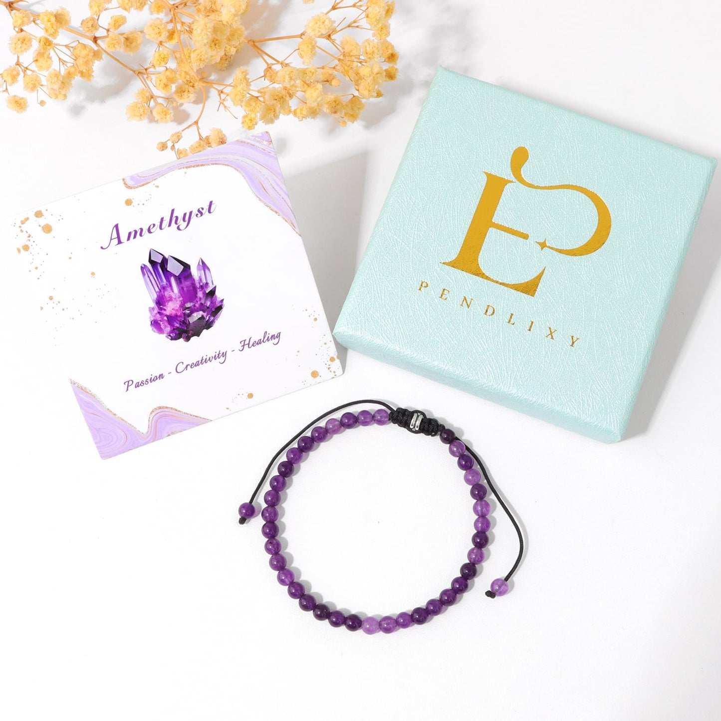 Pendlixy 4MM Beaded Bracelet Handmade Adjustable Natural Amethyst Stone Crystal Bracelet Amethyst Healing Inspirational Gifts for Women Men