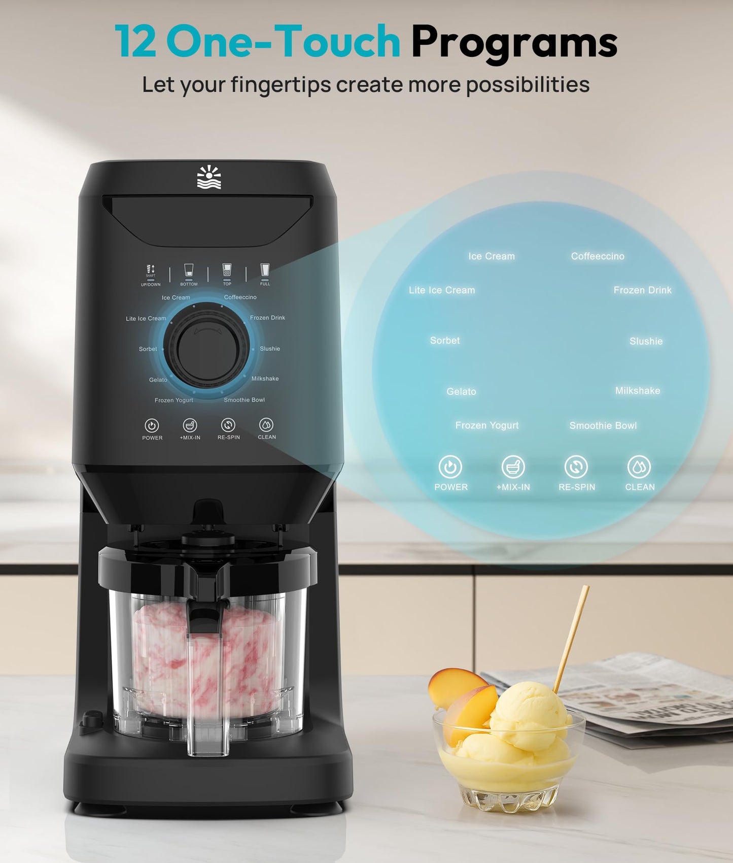 Rellytech Homemade Ice Cream Maker Machine - 12-in-1 Ice Cream Maker with 2 Pint Containers & Lids, Gelato, Sorbet and Frozen Yogurt Maker, Self-Cleaning, Pre-freeze for 24 Hours,Valentine’s Day Gift