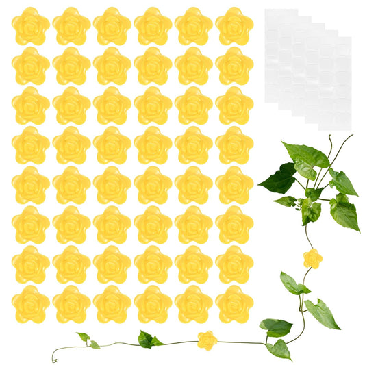 M METERXITY 100 Pack Plant Wall Clips, Self-Adhesive Plant Climbing Wall Clips Fixer with Acrylic Adhesive Sticker for Vine Support/Indoor/Outdoor Decor [Rose-Yellow]