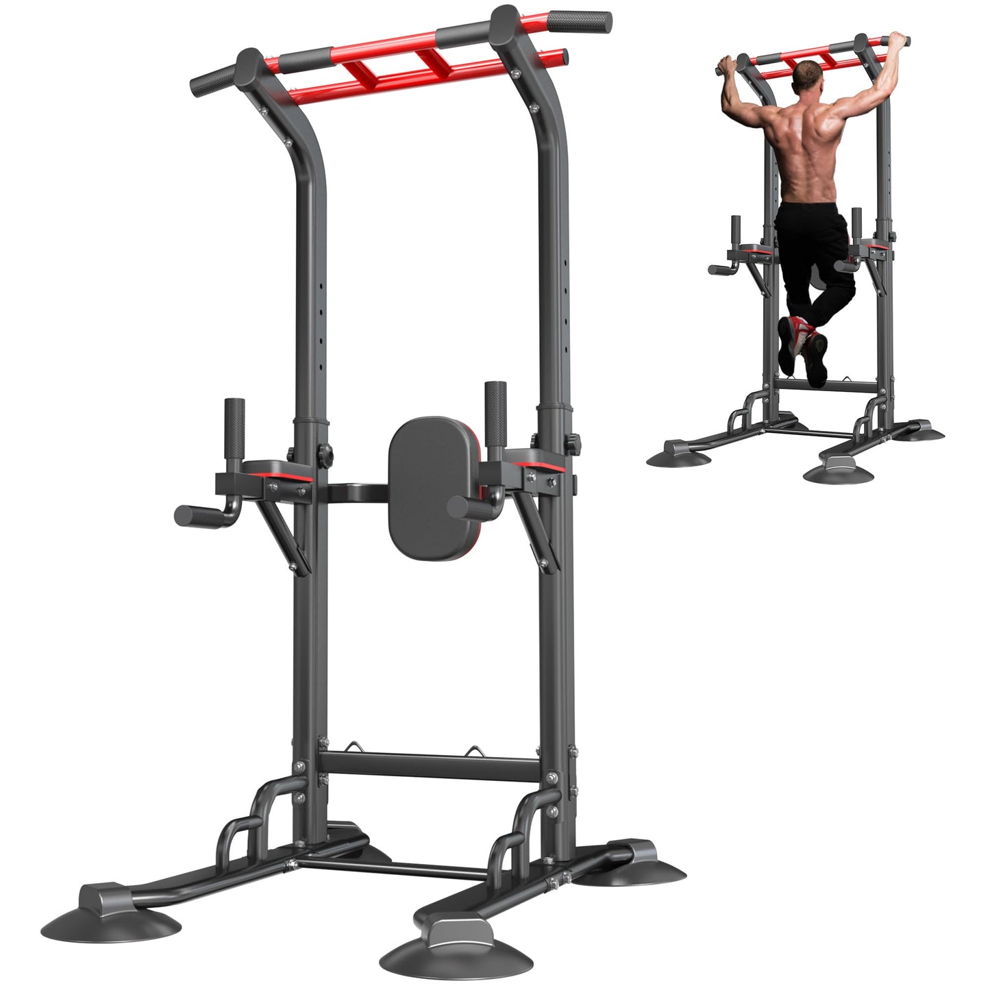 SogesPower Power Tower Pull Up Bar Station, 12-Level Adjustable Multi-Function Pull Up Dip Station for Home Gym, Pull Up Bar Stand Dip Bar Strength Training Fitness Equipment, Black