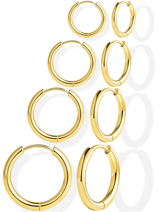 316L Surgical Stainless Steel Gold Huggie Hoop Earrings for Women Men, Stainless Steel Hypoallergenic Small Earring Set for Sensitive Ears, Cute Mini Thin Tiny Cartilage Earrings Stacks for Women Multiple Piercing Jewelry Gift