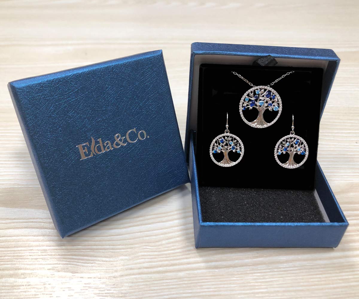 Tree of Life Jewelry Necklace Earrings Set Women March Birthstone Birthday Gifts Wife Mom Aquamarine Sapphire Sterling Silver