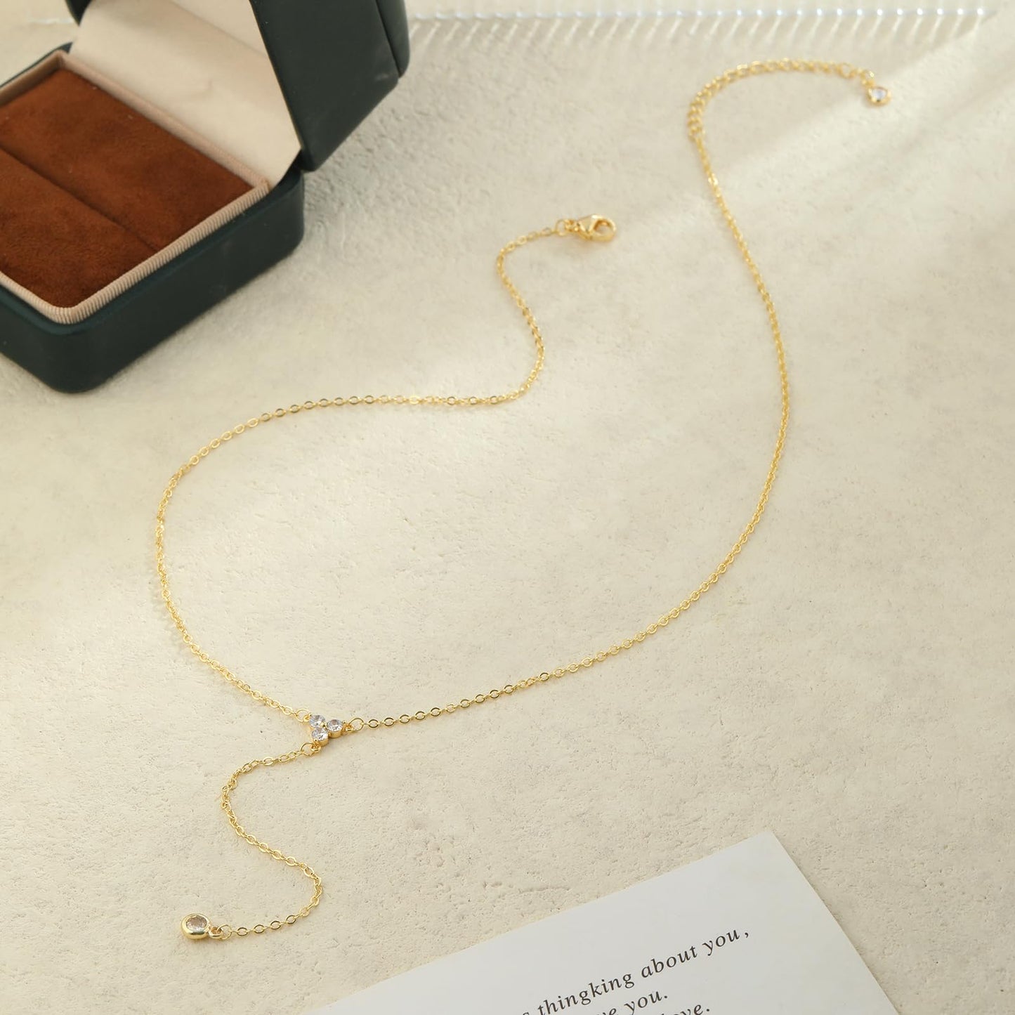 JIKASI Lariat Long Necklaces for Women Trendy Gold Layered Y-Shaped Necklace Dainty Drop Dangle Chain Simple CZ Necklaces Wedding Jewelry Gifts for Woman