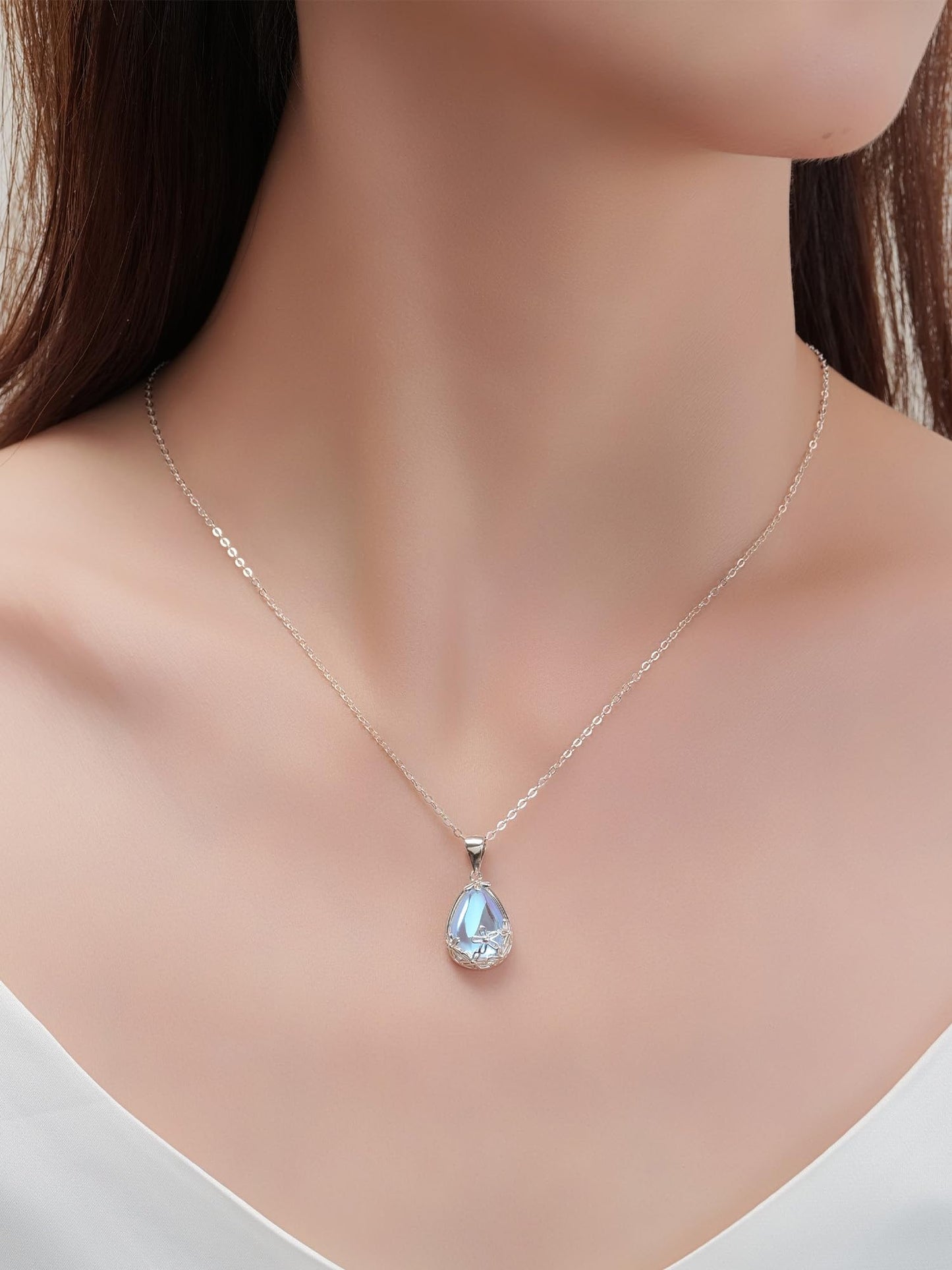 PUPILLEMON 925 Sterling Silver Moonstone Necklace for women, Moon Stone Daisy Filigree Pendant Necklaces With an Elegant Card,Moonstone Jewelry Gift for Women