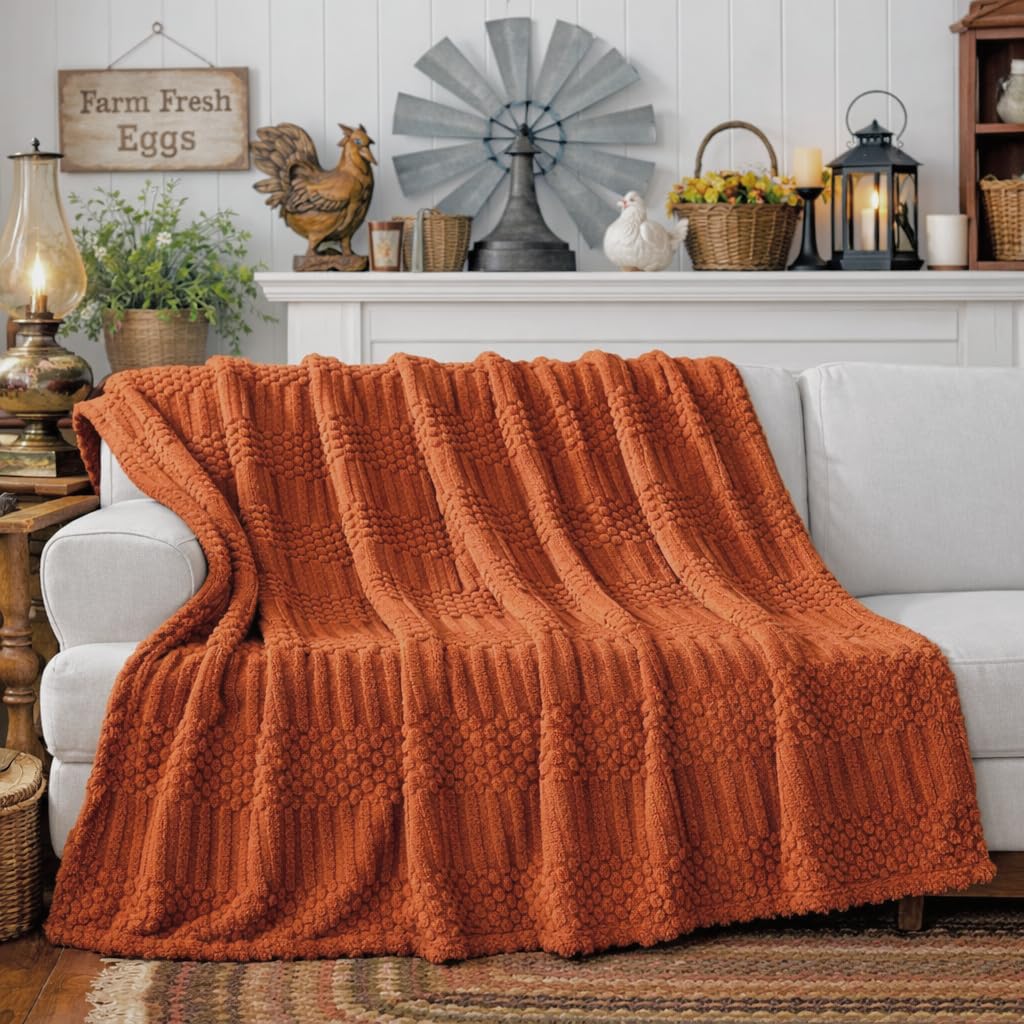 50x70 Inch Rust Throw Blanket - Soft & Fluffy Fleece, Cute & Aesthetic, Perfect for Sofa, Couch, Chair, Bed, Living Room & Bedroom, All-Season Use, Plush & Cozy Decorative Fall Blanket