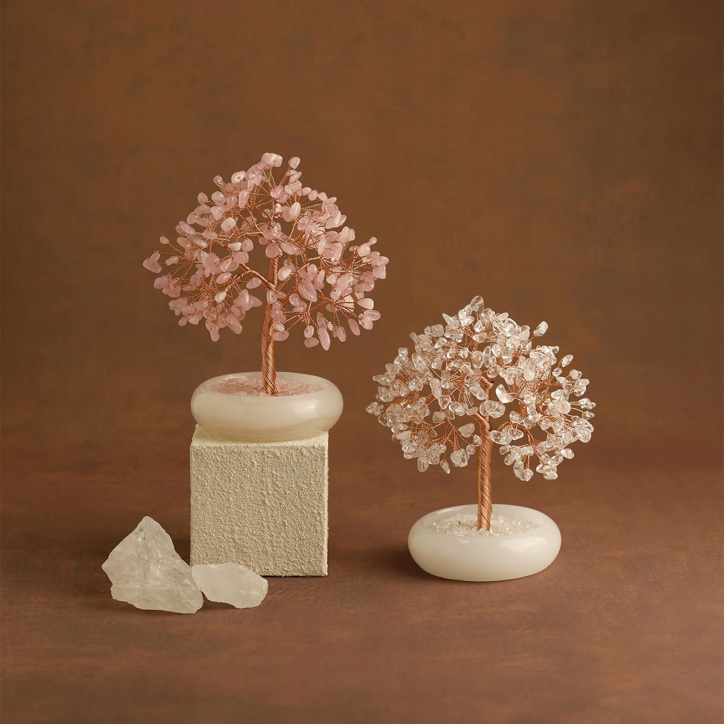 MAGIC AND MIRACLES Rose Quartz Crystal Trees of Life for Home Office Desk Deco, Bonsai Tree, Chakra Healing Crystals Stones for Money Good Luck Pink Stone Crystals Birthday Gifts for Women