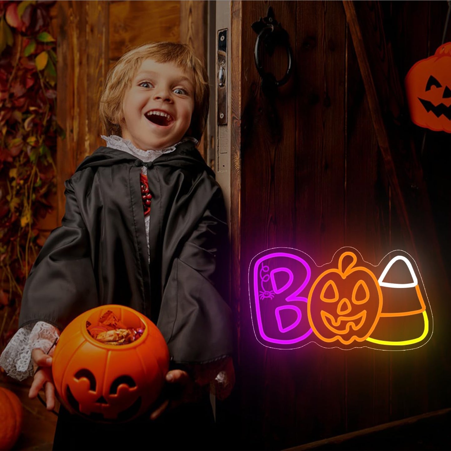 kzjspn Halloween Neon Sign for Wall Decor BOO Led Sign Dimmable Pumpkin Neon Light Up Sign for Window Candy Corn Neon Sign Bar Horror Halloween Party Man Cave Game Room