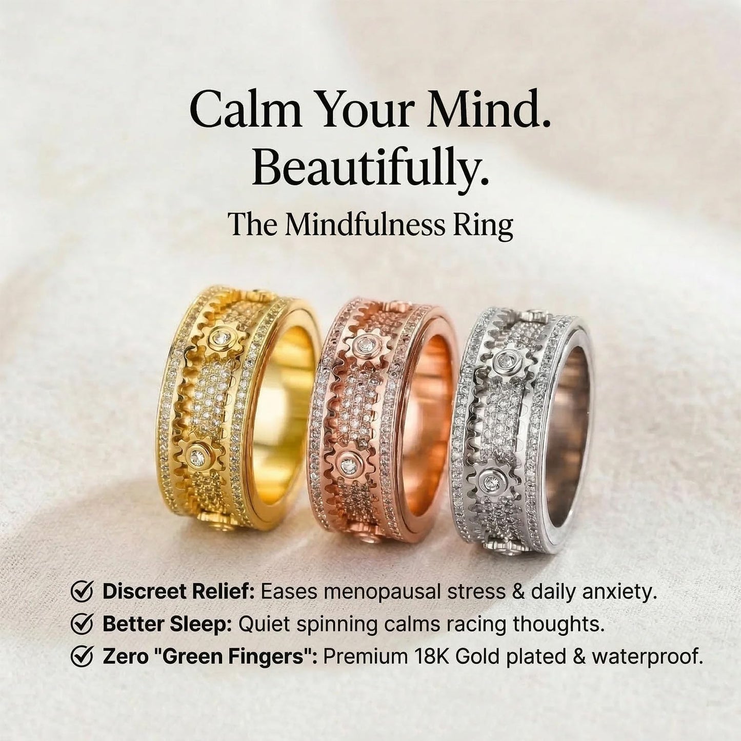 Xarewx Mindfulness Rings for Women, Fidget Ring, Adjustable Anti-Anxiety Fidget Rings, Menopause and Stress Ring, Calm & Everyday Wear (3pcs, 8)