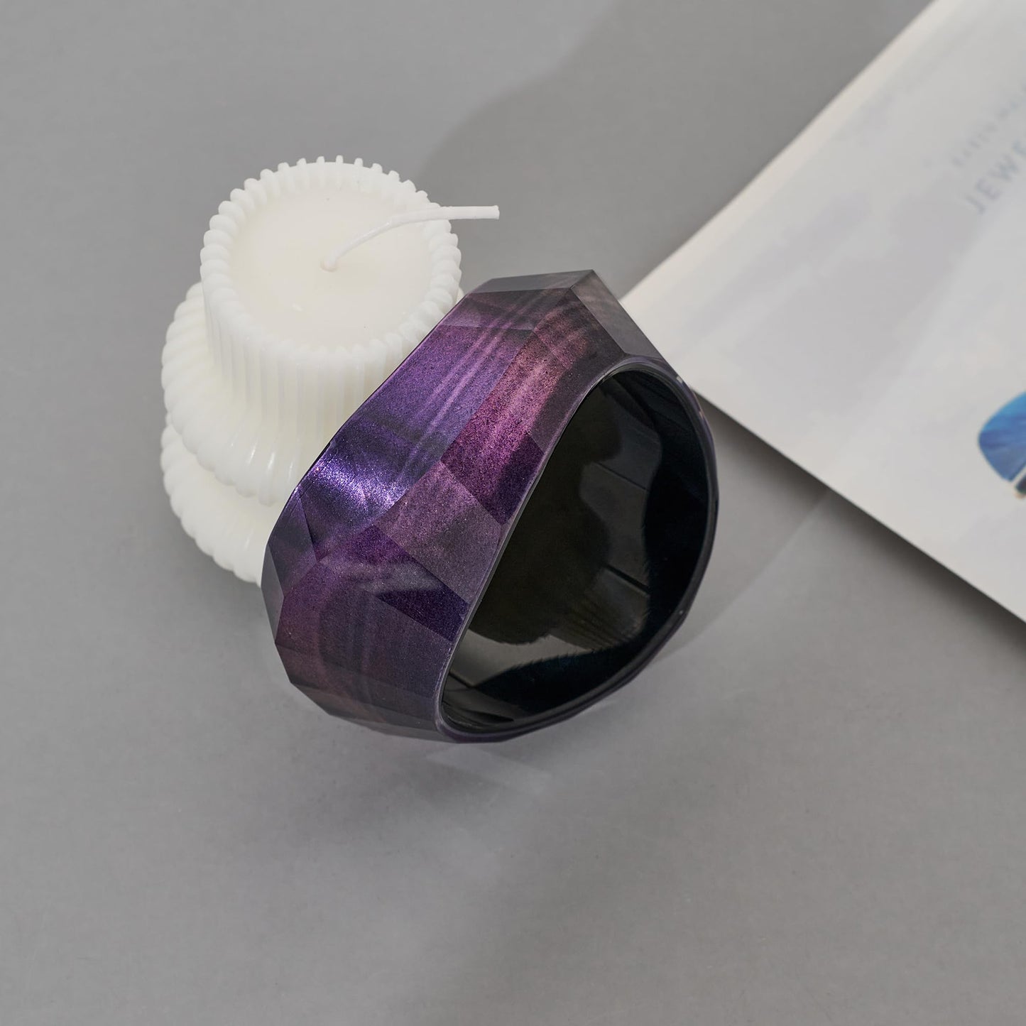 HUAYUNFANG Punk Chunky Acrylic Resin Bangle Bracelet for Women Purple Wide Irregular Geometric Acrylic Bracelets Bold Statement Bracelet Jewelry