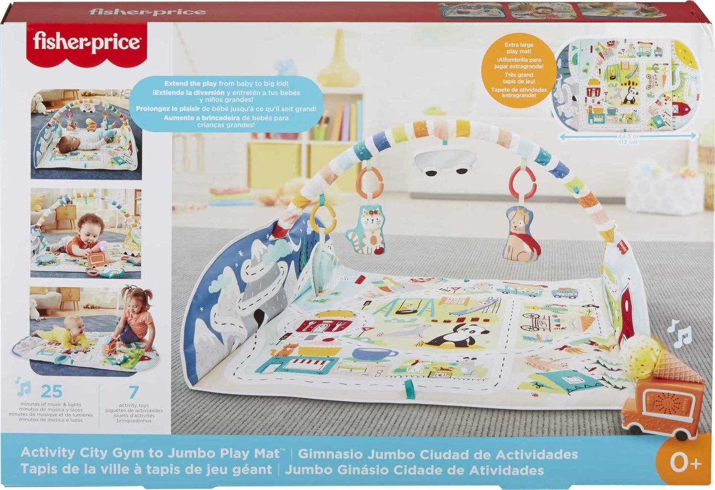 Fisher-Price Baby Playmat Activity City Gym to Jumbo Toddler Vehicle Mat with Music & Lights for Developmental Play Newborns Ages 0+ Months
