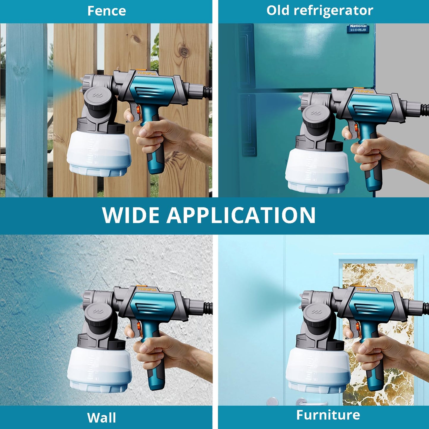 Tilswall Paint Sprayer 800W HVLP Spray Paint Gun with 1300ml Container, Electric Paint Sprayer Gun with 4 Nozzles & 3 Patterns for House Painting Furniture Cabinets Fence Home Walls Shark 800