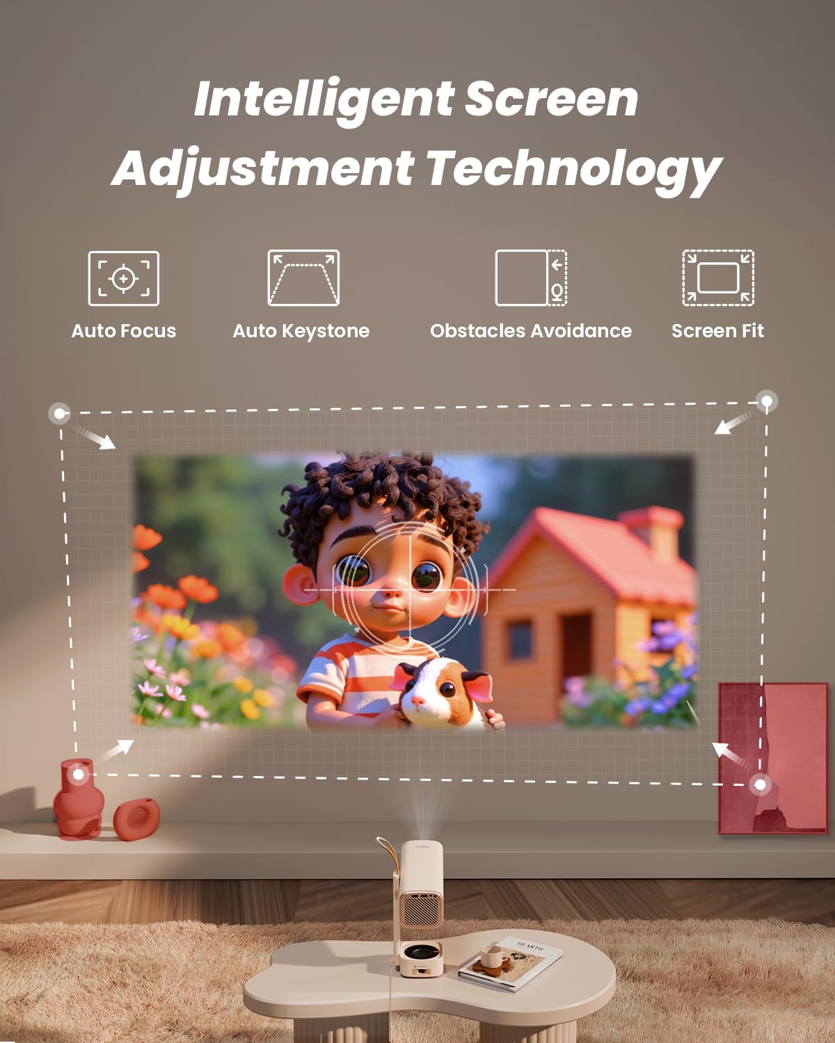 Yaber T1 Pro3 Mini Projector with WiFi and Bluetooth, Dolby Audio & Turbo Sonic Bass, Auto Focus & Keystone, Native 1080 FHD with HDR10, Portable Projector for Outdoor Indoor Use