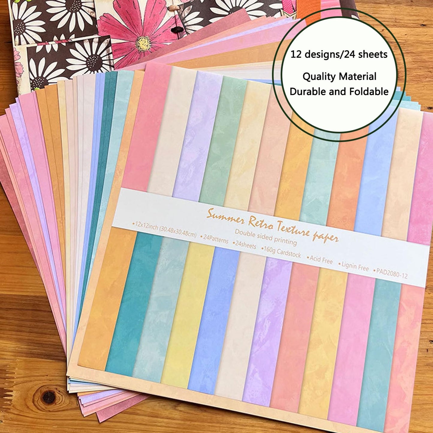 Scrapbook Paper 12x12 Brown, 24 Sheets/24 Designs Double-Sided Bohemian Patterned Craft Paper, Boho Tone Decorative Paper for Junk Journals Greeting Cards Photo Album Decoration (Boho Tone, 12x12 in)
