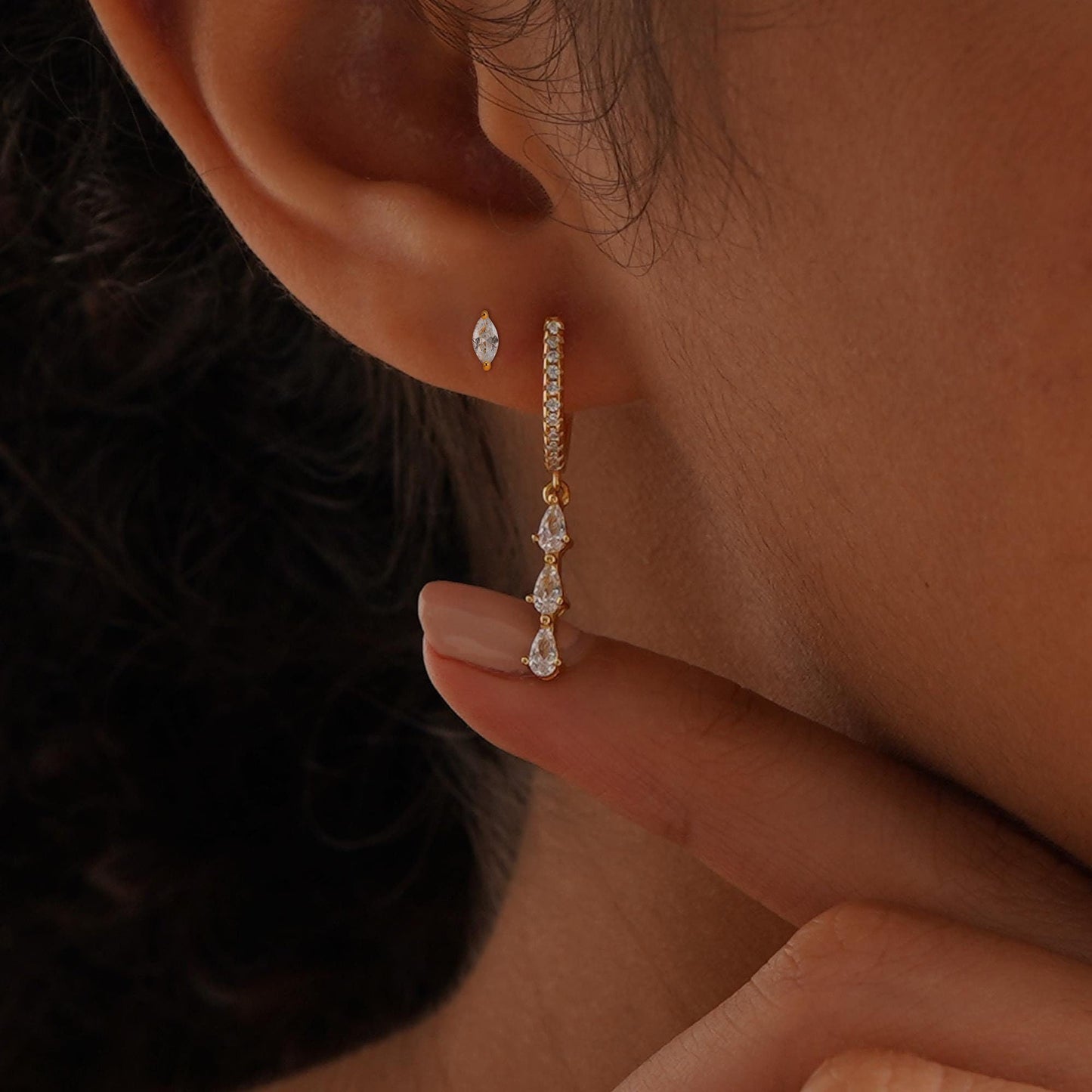 Treasure Bender Huggie Gold Hoop Earrings for Women 14k Gold Plated Diamond Stud Earrings Hypoallergenic Cubic Zirconia Cartilage Flat Back Earring Drop Dangle Earrings Set Jewelry for Women Gift