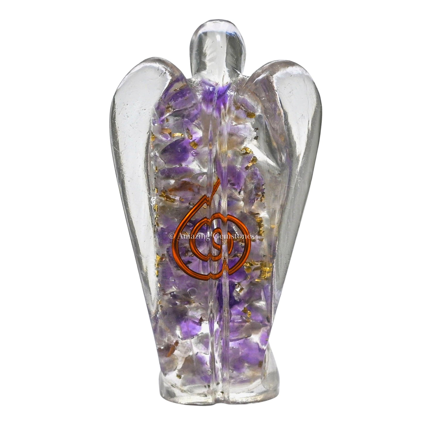 Amazing Gemstone Amethyst Guardian Angel Figurine Pocket Crystal Angel for Protection - Orgone Guardian Angel with Orgonite Layer and Natural Crystal for Healing Gift (2 Inch, Organite)
