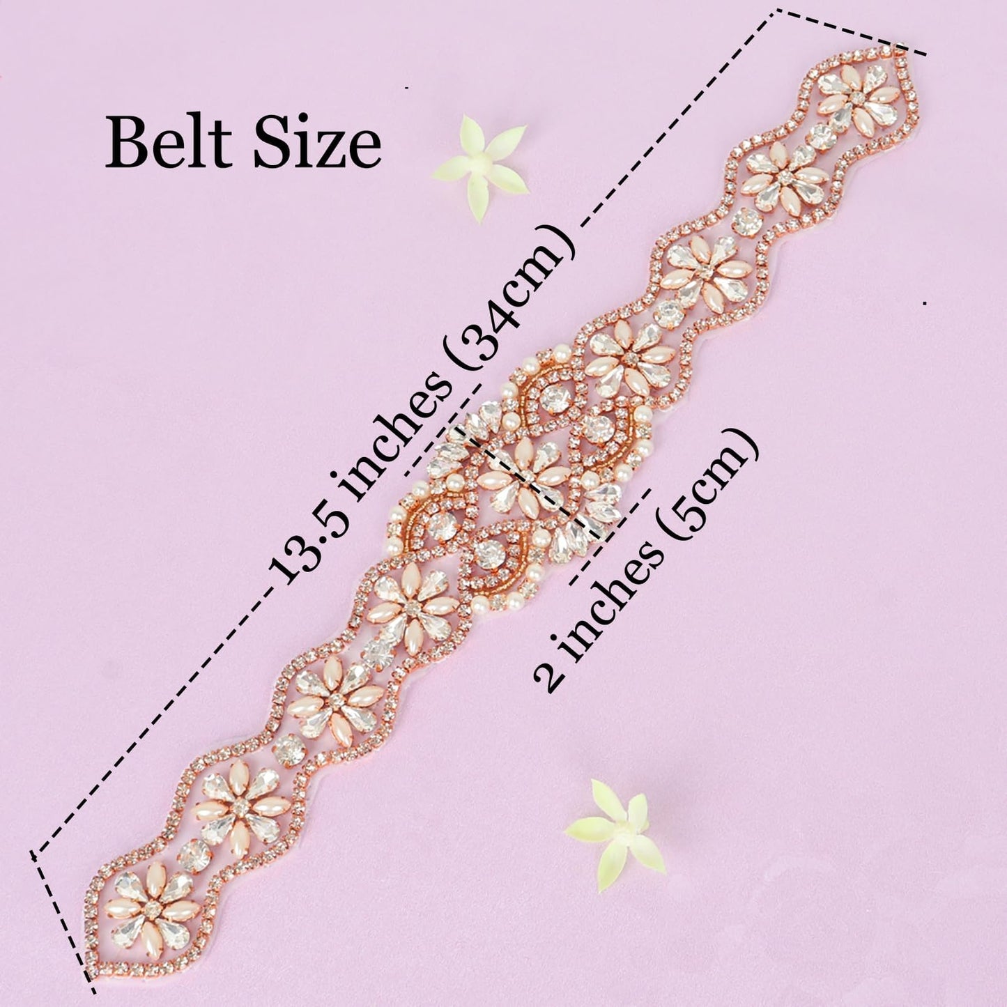 Pardecor Rhinestone Applique Wedding Bridal Sash Belt Dress Belt Sashes For Wedding Dress Crystal (181 Rose Gold)