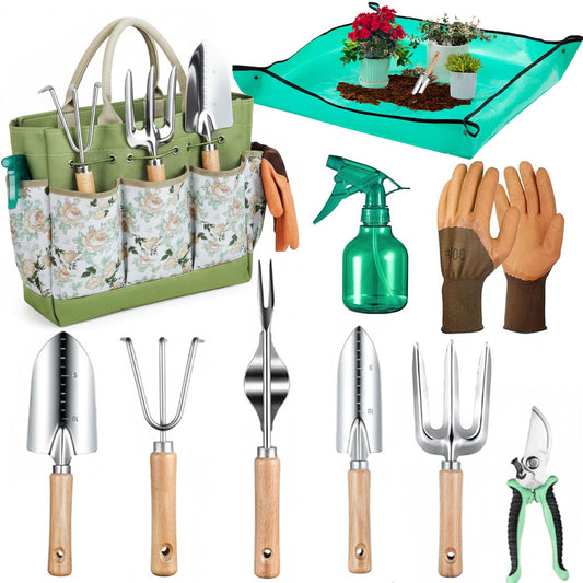 LXDHSRTA Heavy Duty 10-Piece Garden Tool Set, Rust-Proof Stainless Steel Gardening Hand Tools, Ergonomic Non-Slip Grips, Ideal Gardening Gifts for Women & Men – Gardening Essentials (Green)