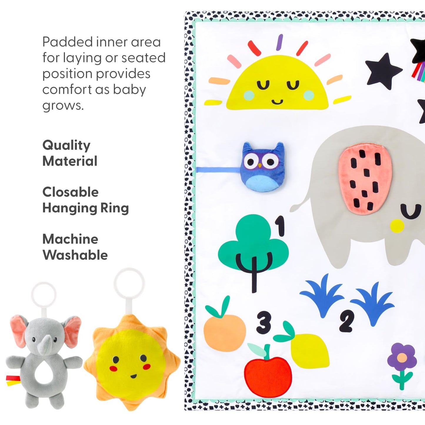 The Peanutshell Unisex Baby Play Gym & 7-in-1 Play Mat - Playmat Baby Toys 0-6, 6-12 Months Tummy Time Mat with Hanging Toys, Soft Padded for Newborns, Infants - Montessori Elephant