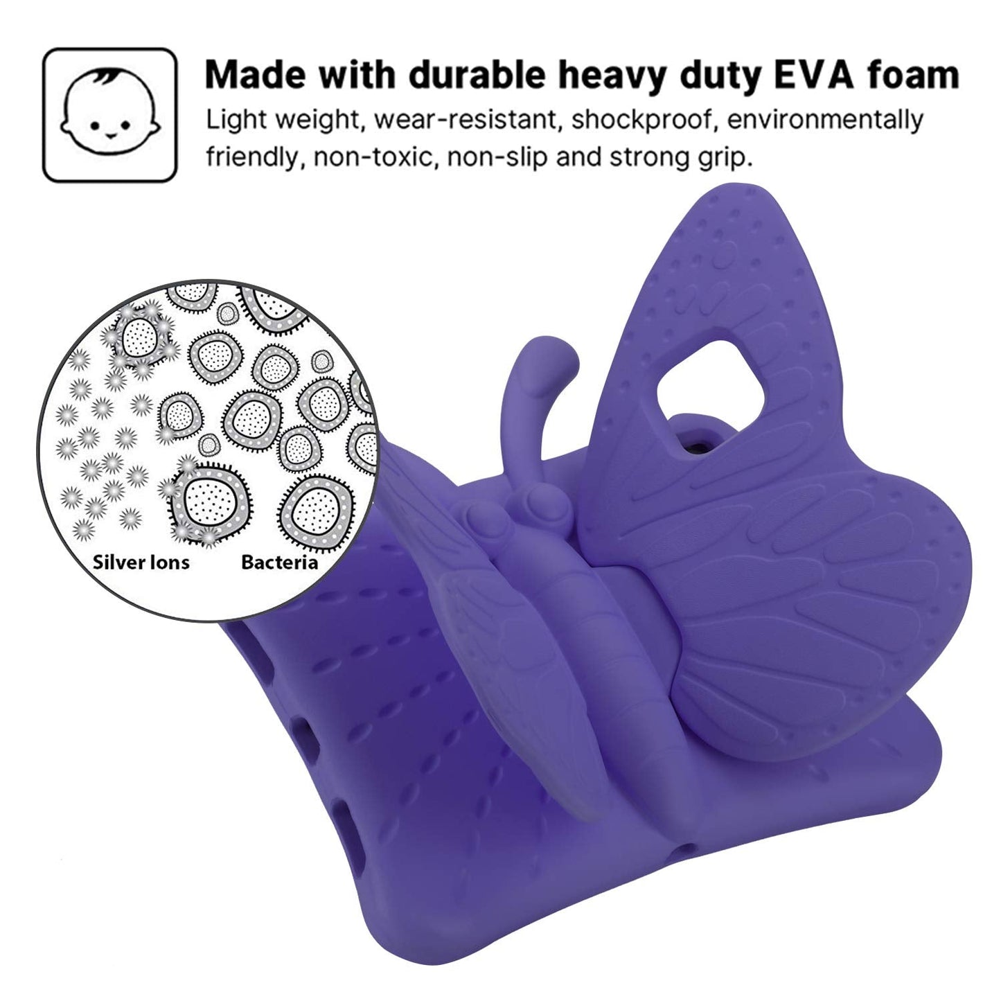 JGY iPad mini 6 7 A17 Pro 8.3 2024 Pretty Butterfly Case for Kids Girl Light Safe EVA Foam Full Cover Sturdy Kids case with Stand Pencil Holder Shockproof Rugged case for iPad mini 6th 7th (Purple)