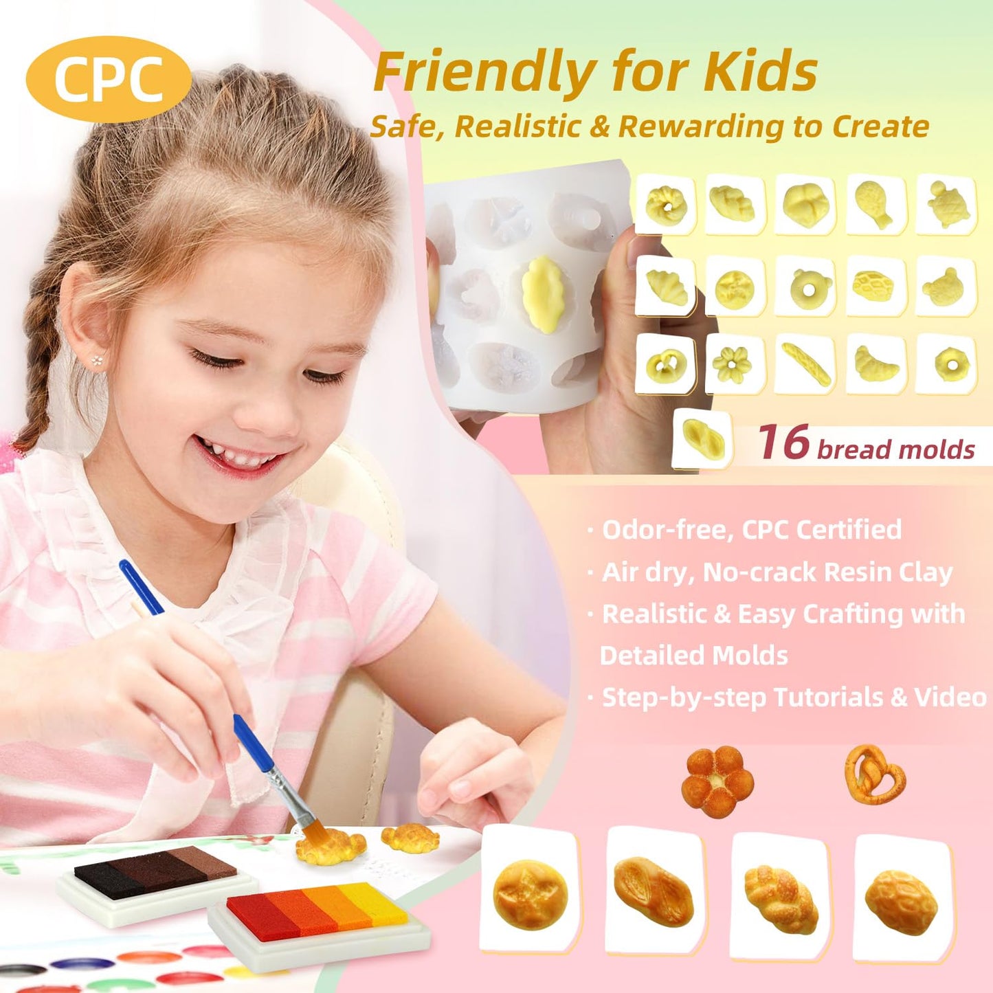 iLAND Fun Craft Kits for Kids Cute Clay Bakery Shop DIY Set, Creative Kids Toys Girls 6-8-10, 1:6 Scale Miniature Food Toys fit Doll Figure 9-12”, New Best Christmas Birthday Gift for Girls Age 7 9 11