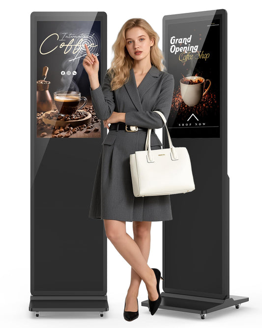 SIOXCFZ 32-inch Digital Signage Display, 2K LCD Touchscreen Indoor Floor Standing Digital Kiosk, Auto Media Player Advertising Display Poster with Android OS Remote Control, HDMI/WiFi/USB