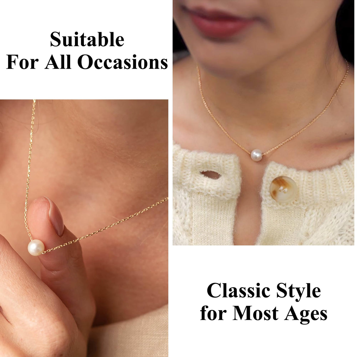 Trinckle Single Pearl Necklace, 8MM Pearl Pendant Necklaces for Women 14K Gold Dainty Strands Necklace Simple Floating Pearl Charm Gifts for Women as Girlfriend Brides Prom Gifts