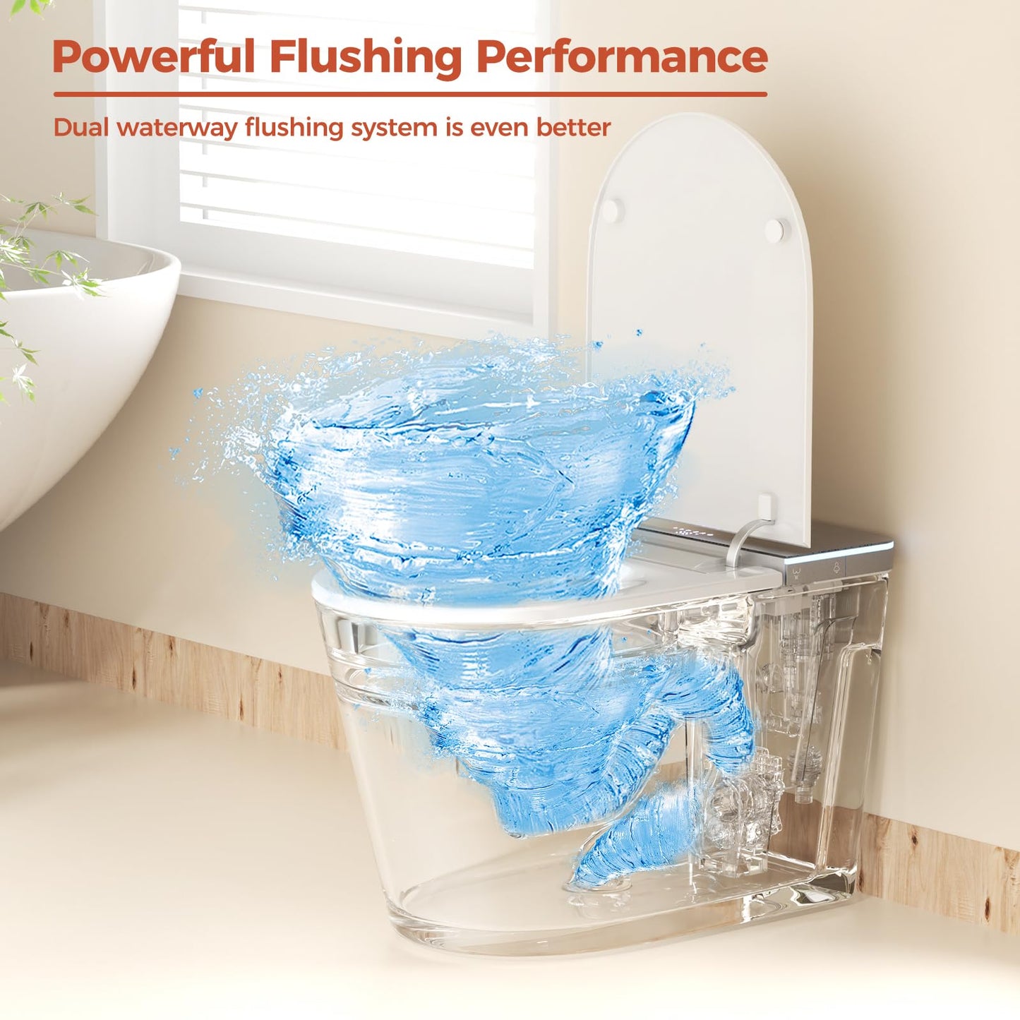 BAYTINA Smart Toilet, One Piece Toilet with Bidet Built in, Modern Tankless Toilet with Heated Toilet Seat, Bidet Warm Water, Dryer, Auto Toilet Flushing, Foot Sensor Operation