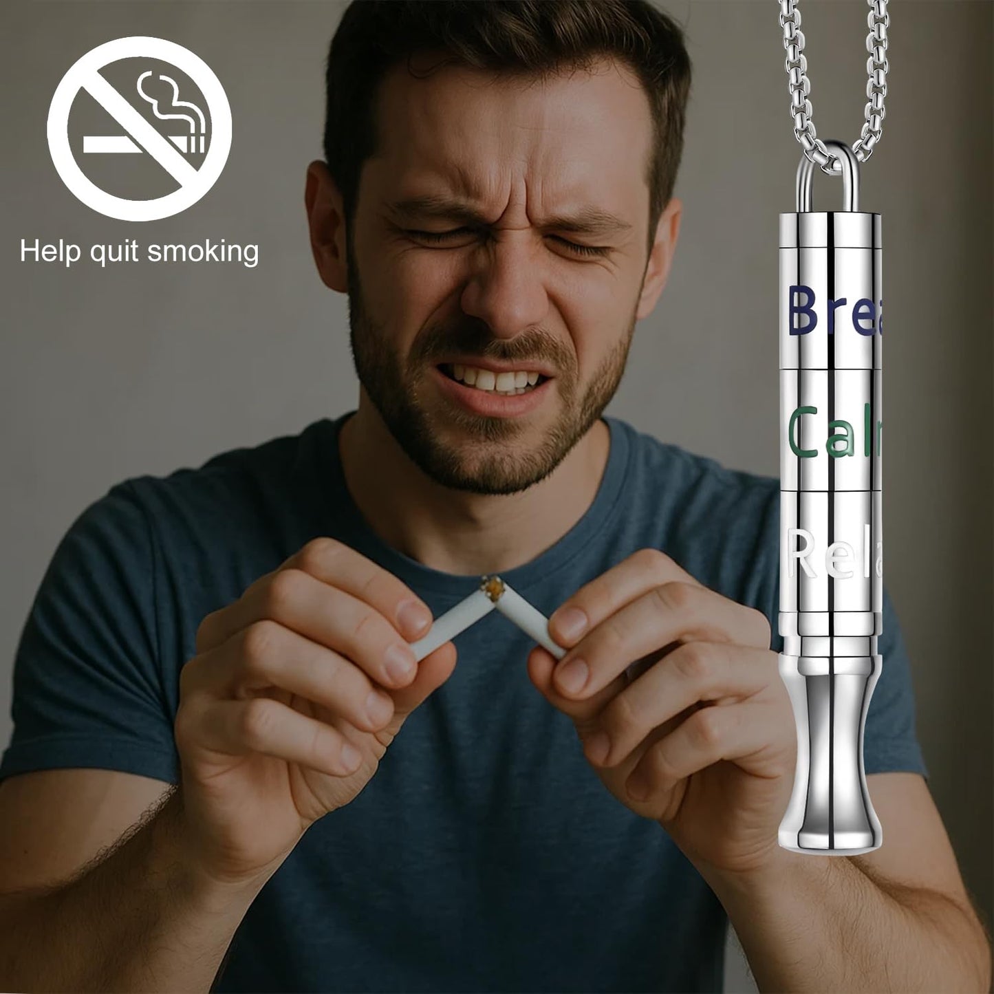 Fidget Necklace with Spinning Calm, Breathe, Relax Charms - Sensory Anxiety Relief & Deep Breathing Aid Stainless Steel Necklaces for Women Men (Steel)
