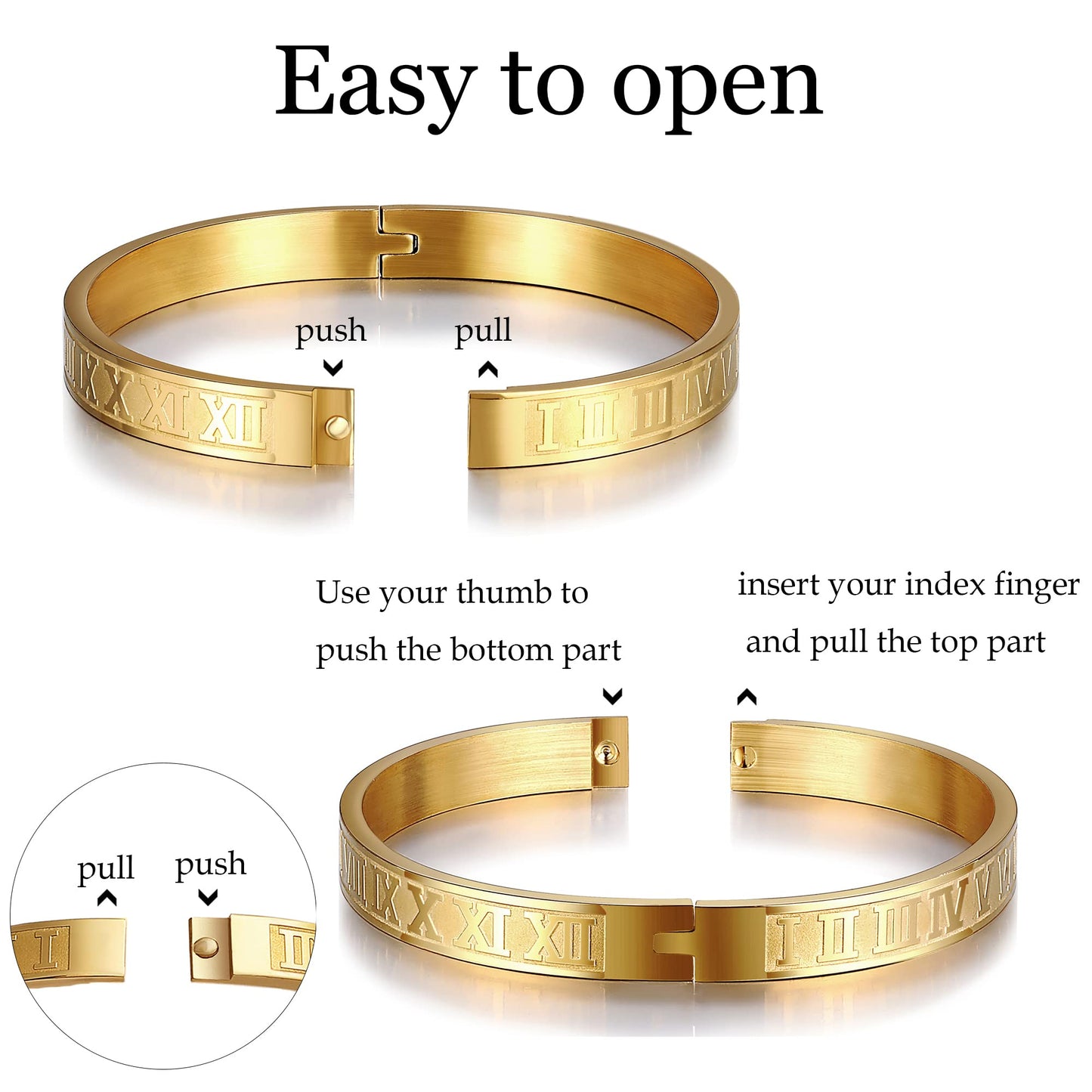 WFYOU 3PCS Stainless Steel Bracelets for Men Gold Roman Numeral Bangle Bracelet Twisted Cable Bracelet Adjustable Cuff Bracelet Mens Luxury Jewelry Bracelets Gifts(O:Gold-CZ Leopard Head)