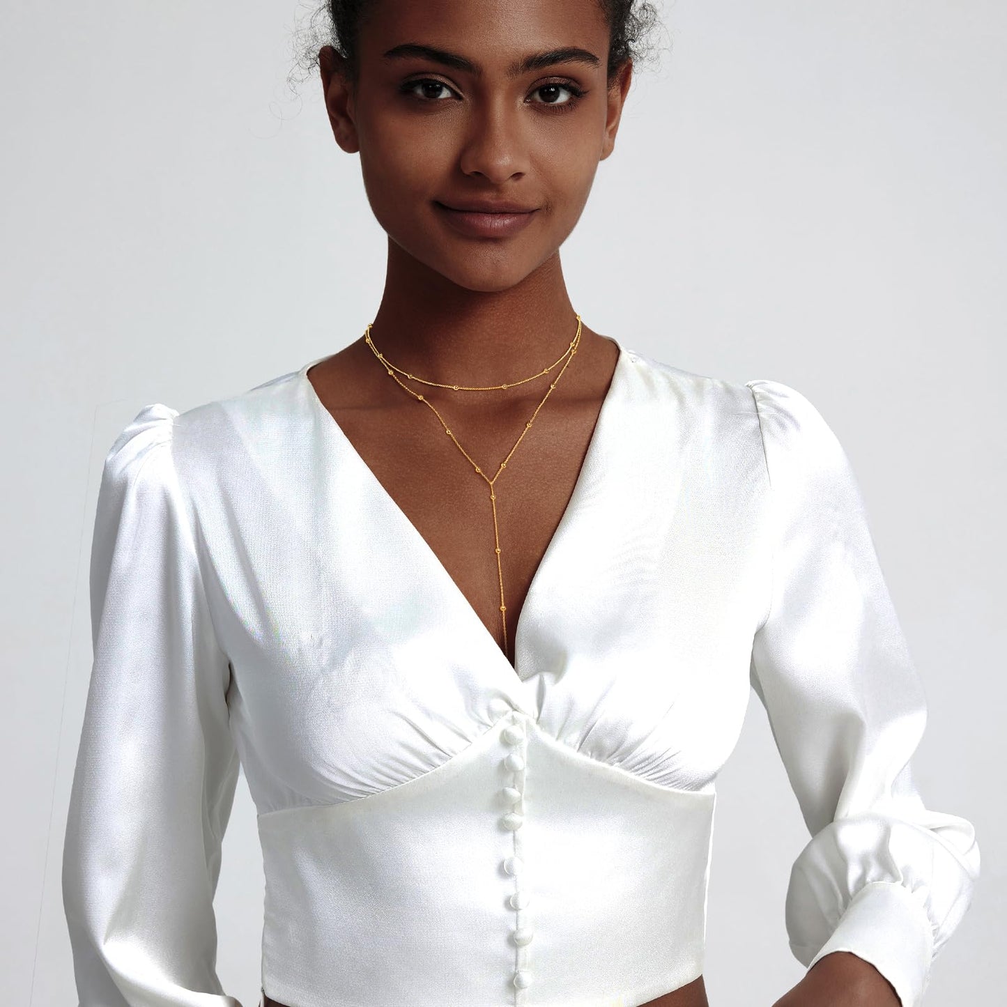 Zeffy Dainty Long Gold Necklaces for Women Trendy Lariat Y Necklace 14k Gold Plated Layered Beaded Drop Necklaces Simple Y-Shaped Chain Jewelry Gift Wedding