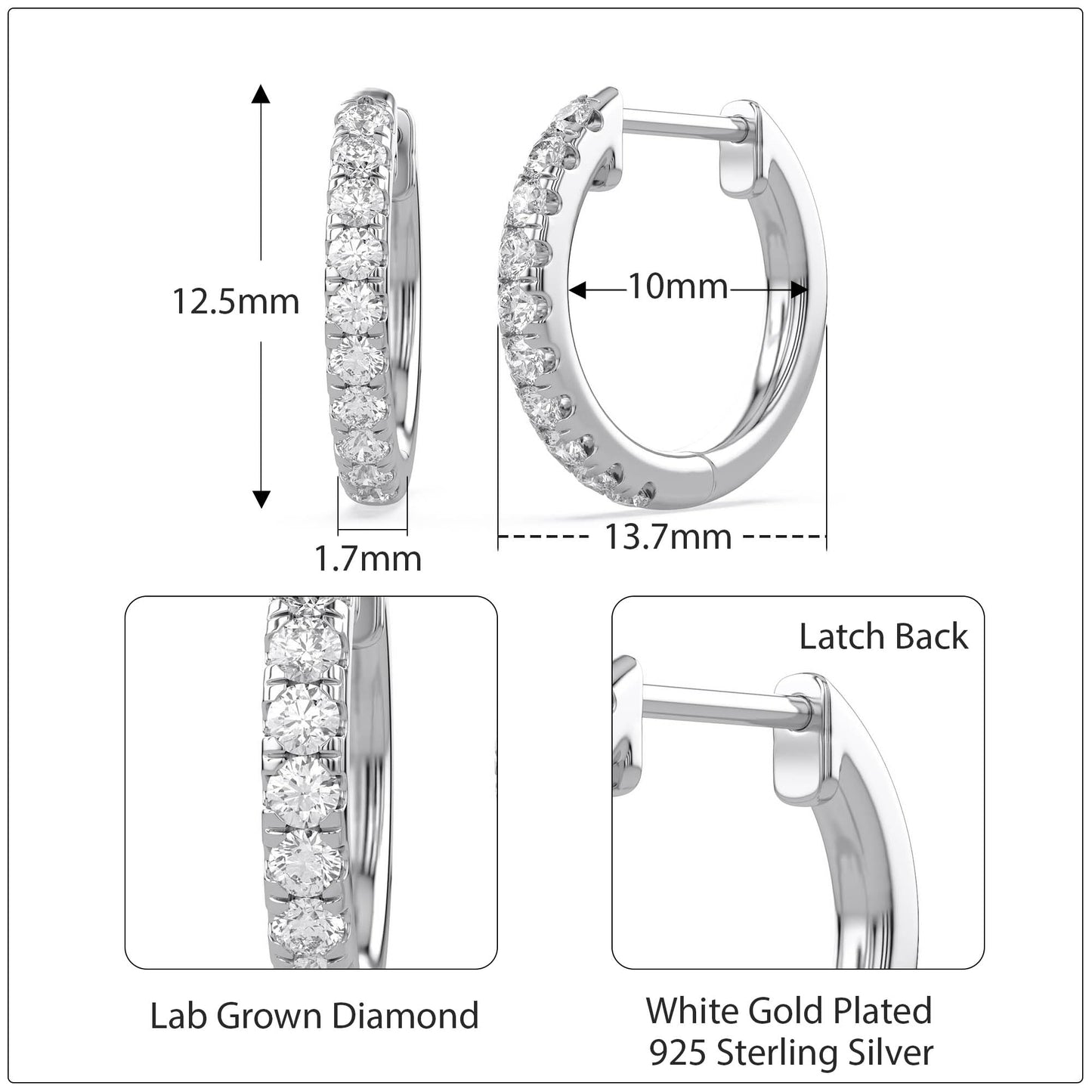 Huggie Hoop Earrings For Women, 1/4 Carat Round Shape Lab Grown Diamond Wedding Bridal Hoop Earrings In 14K White Gold Over Sterling Silver Jewelry for Her (0.25 Cttw)