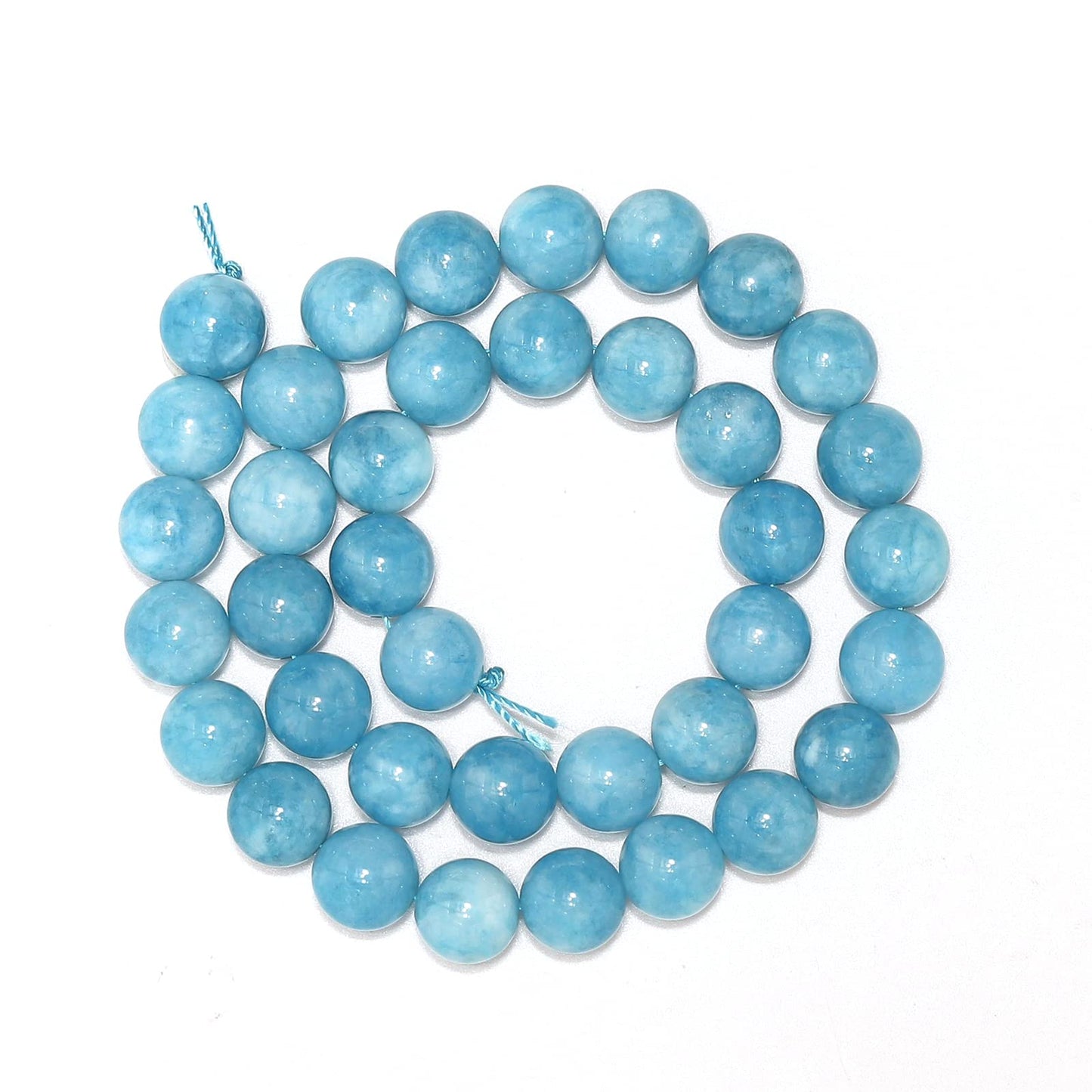 35pcs 10mm Blue Chalcedony Loose Beads for Jewelry Making, Natural Semi Precious Beads Round Smooth Gemstone Spacer Beads Charms for Necklaces Bracelets