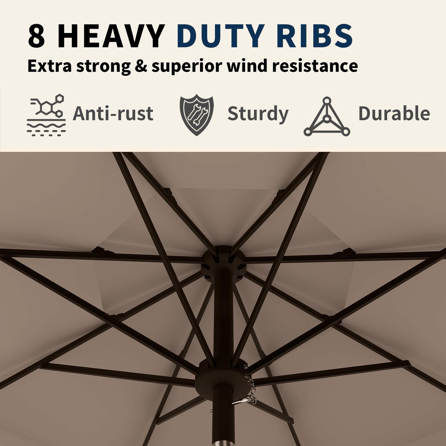 Tobeos 9FT 3 Tiers Patio Umbrella With Auto Tilt And Crank, Outdoor Table Market Umbrella with 8 Sturdy Ribs for Garden, Lawn, Deck, Backyard and Pool (Beige)