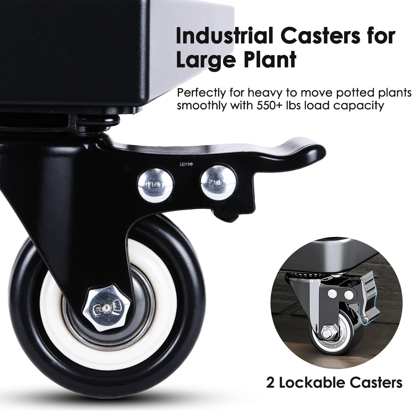 Hongsane 20" Square Plant Stand with Wheels Heavy Duty,Large Metal Plant Caddy Indoor Outdoor Use,Rolling Plant Dolly with Industrial Casters,Rust-Proof Black Plant Tray for Large Planters Pots,1-Pack