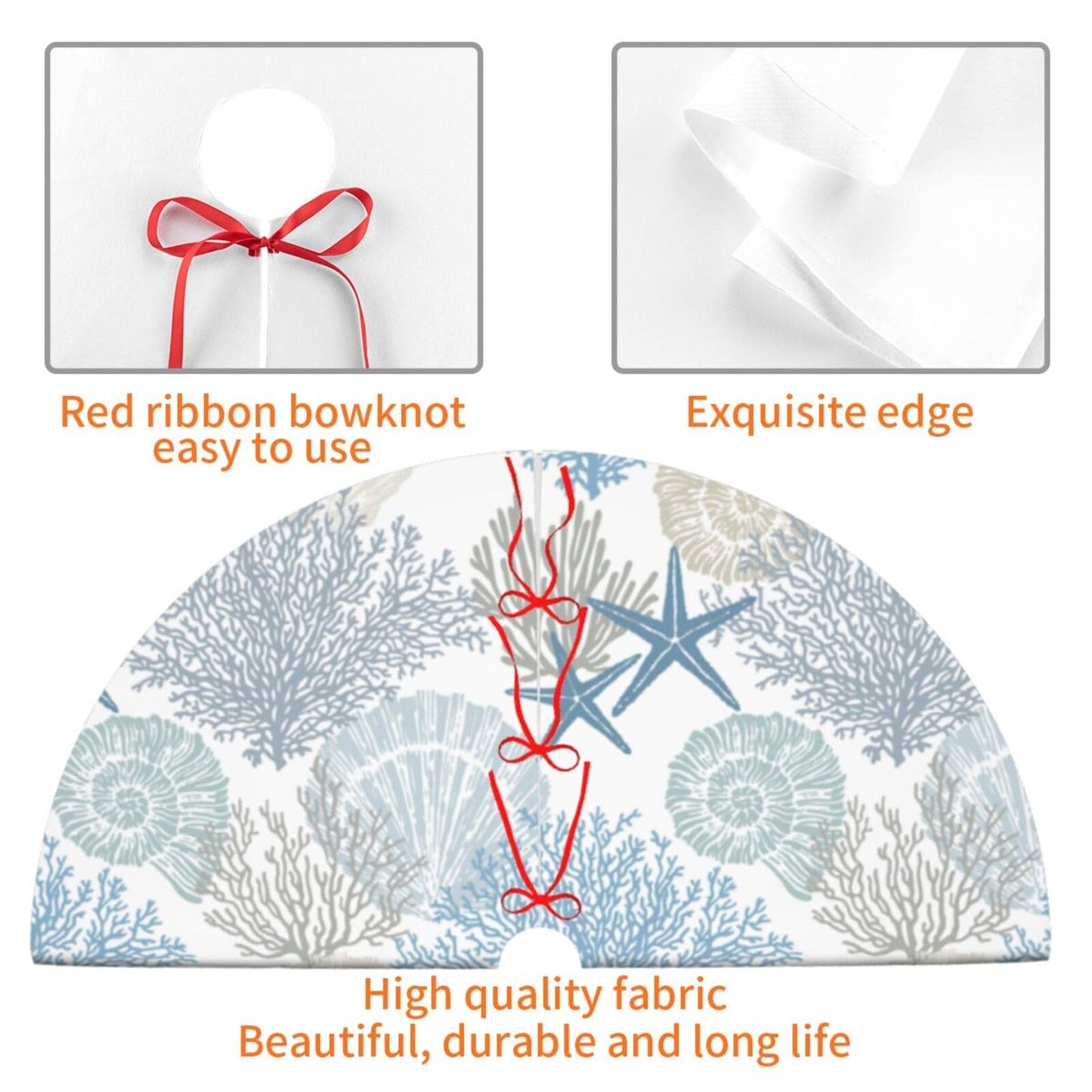 Ocean Sea Shell Starfish Coral Coastal Nautical 36 Inch Christmas Tree Skirt Carpet Mat Funny Party Soft Cover Mat Decor Supplies for Xmas Halloween Decorations Occasion Farmhouse