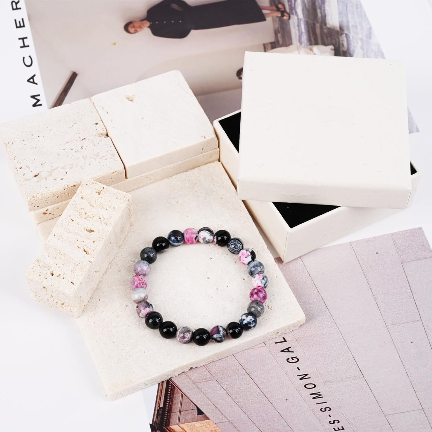 PZTIIY Crystal Bracelet - Natural Energy Crystal Bracelet for Men and Women (ZLY-Pink agate)