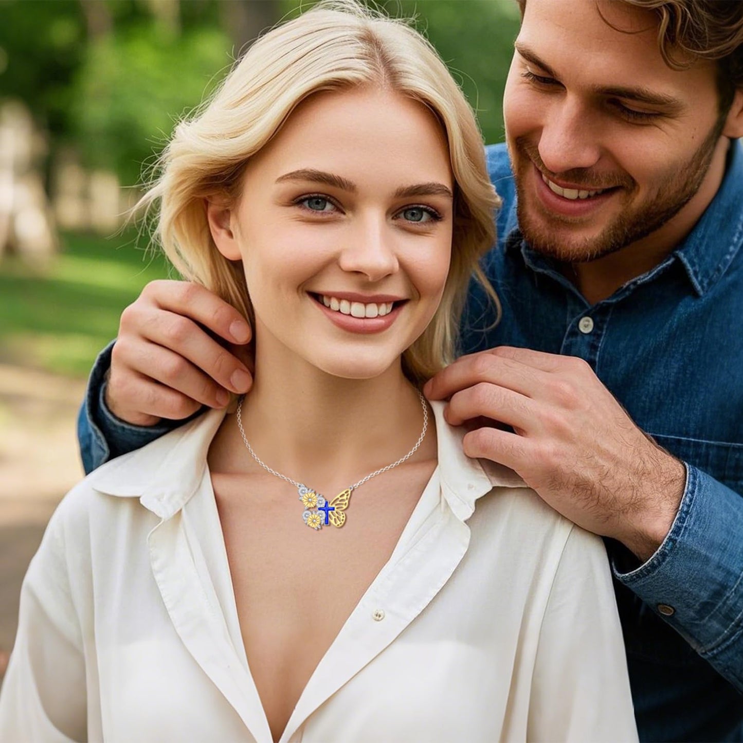 YFN Butterfly Cross Necklace Sterling Silver Sunflower Cross Pendant Necklace Christian Jewelry for Women Catholic Gifts for Women