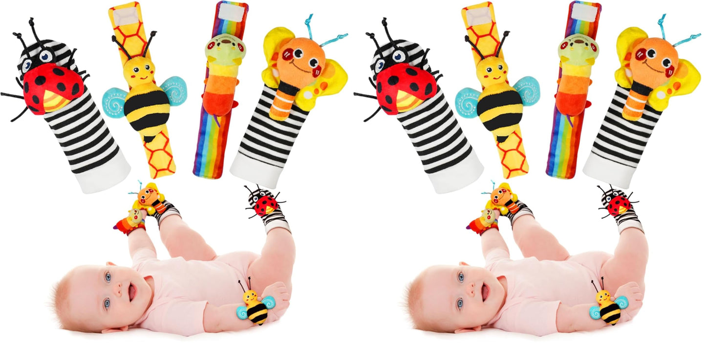 Infinno Baby Wrist Rattle Socks and Foot Finder Set, Perfect Baby Toys for 0-12 Months Newborn Boys and Girls As Shower Gifts, Garden Bug Series (Pack of 2)