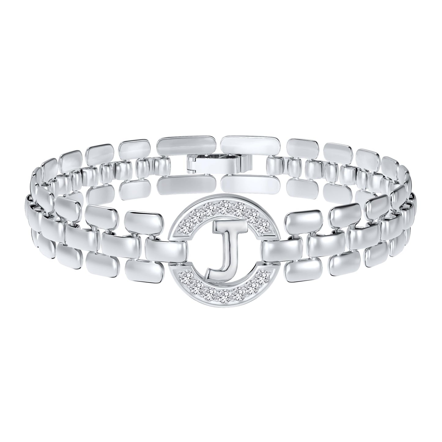 WEDDINEN Initial Bracelet,Silver Letter Bracelets for Women, Thick Bangle Wrist Gold Alphabet Bracelets for Women, Christmas Gifts for Women Jewelry Initial J Charm Chain
