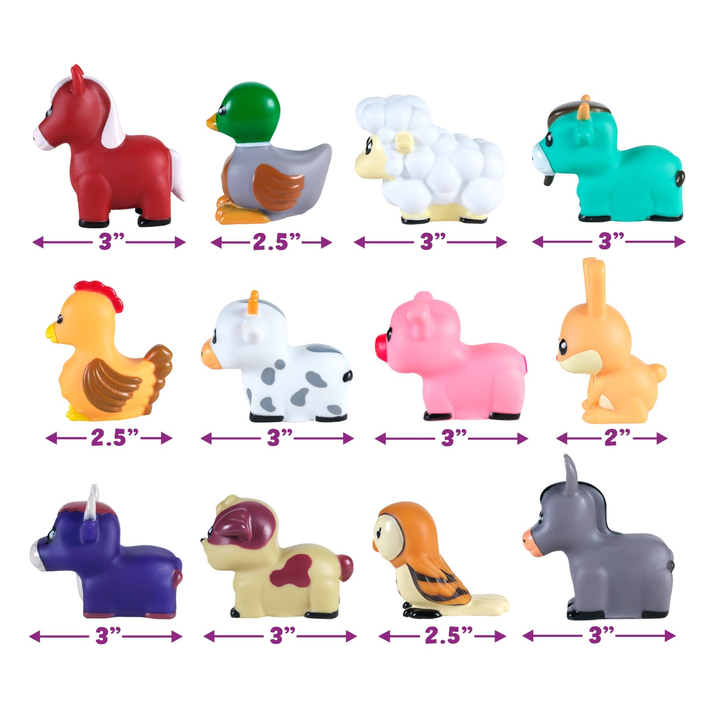 Tub Works® Barnyard™ Mold Free Bath Toys, 12 Pack | Sealed, No Hole Bath Toys Design Keeps Moisture Out | Soft, Squeezable & Float on Water | Farm Animals Baby & Toddler Bathtub Toys | Baby Pool Toys